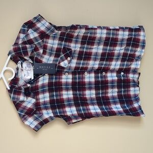 NWT Refill Size 9 Plaid Button Up Shirt Western Blue Cowgirl Rodeo